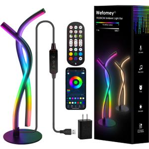 LED Table Lamp, Modern Bedside Table Light, RGBW Warm White Multicolor Changing Dimmable Nightstand Lamp with Smart App Control and Remote, 5V USB Desk Lamp for Bedroom Living Room & Offi