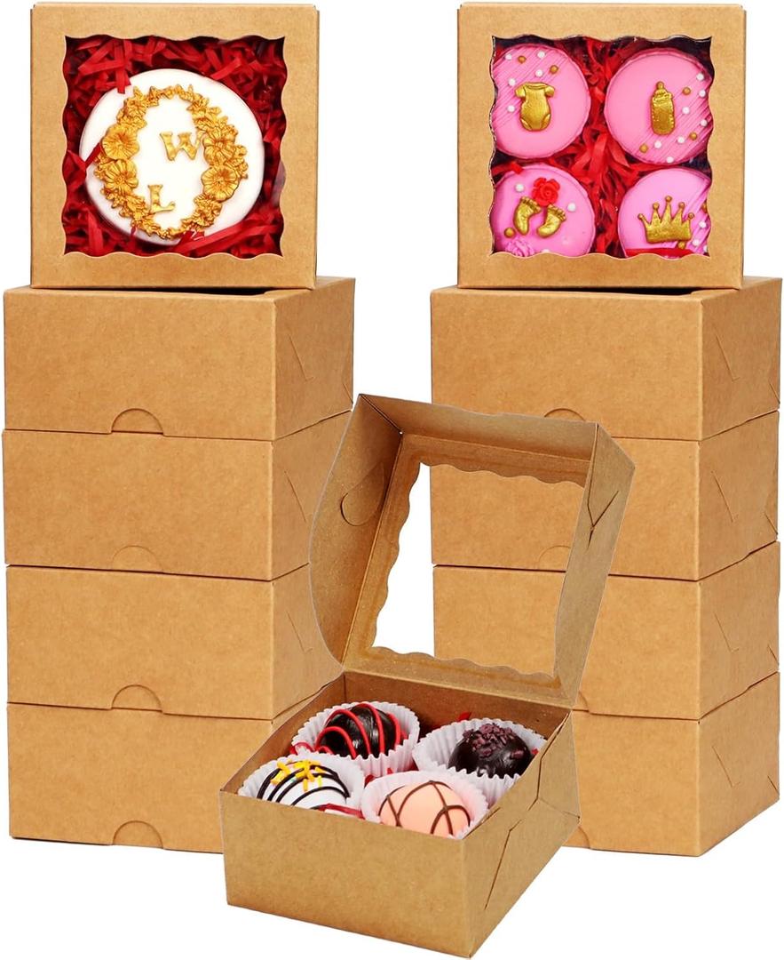 80 Pack 4x4x2 Bakery Treat boxes Cookies Boxes Mini Baking Boxes for Cake,Pie, Cinnamon Roll Treat,Chocolate Truffle Box Party Wedding Favor (Brown)