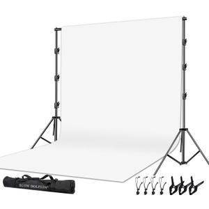 SLOW DOLPHIN Photo Video Studio 10 x12ft 100% Cotton White Muslin Backdrop with 10 x 10ft Stand Photography Background Support System Kit Clamp, Clips,Carry Bag, One Size