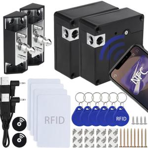 RFID Cabinet Lock, 2 Pack RFID Drawer Electronic Locks Support Phone NFC Unlocking for Locking Wooden Hidden Medicine Knife Liquors Cabinet Drawer to Prevent Theft or Children from Touching