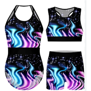 JESKIDS Gymnastics Leotards for Girls Dance Unitards Biketards Matching Shorts Activewear Suits for Girls 10 Years