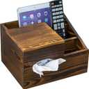 MyGift Deluxe Burnt Wood Remote Control Caddy with Tissue Box Cover  Multi-Compartment Organizer for TV Remotes, Phone, Tablets and Living Room Essentials