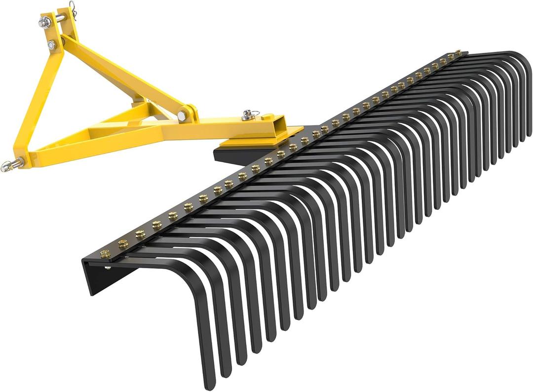 YINTATECH 3 Point Rock Rake, Landscape 3 Point Rake for Tractor, 60", Black & Yellow