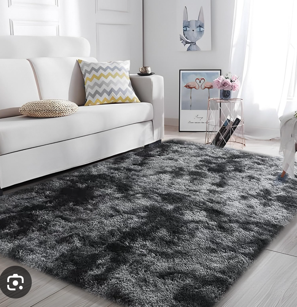 AIMECO Area Rugs for Living Room Bedroom, 4X6 Ft Shag Fluffy Rug Black Carpet ，Machine Washable Indoor Carpet for Kids Girls and Boys, Dorms, Nursery Rooms,Room Decor Aesthetic,Tie-Dyed Dark Grey