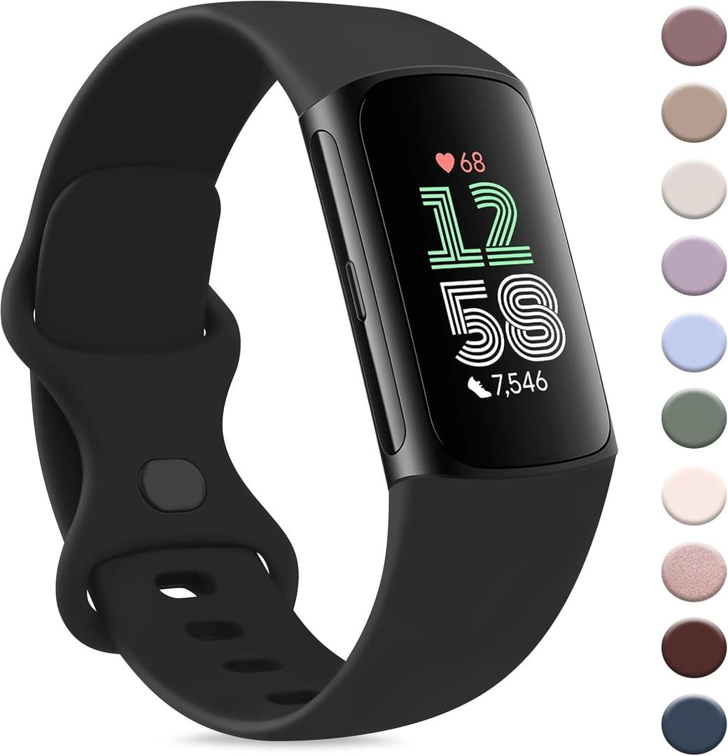 AK Sport Band Compatible with Fitbit Charge 6 Bands/Fitbit Charge 5 Bands Women Men, Classic Soft Replacement Straps Wristbands for Fitbit Charge 6/5 Advanced Fitness & Health Tracker (Black, Small)