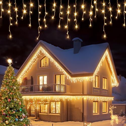 USOKYO Icicle Christmas Lights, 1000 LED 98FT String With 200 Drops, 8 Modes Outdoor LED for Holiday Wedding Party Patio Bedroom