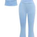 SOLY HUX Girl's Summer Clothing Set Short Sleeve Crop T Shirts and Flare Pants 2 Piece Outfit Pure Blue, 11Y