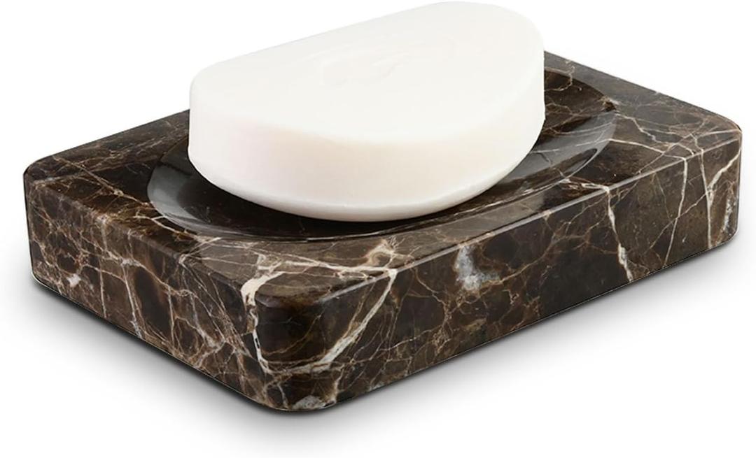 Natural Marble Soap Dish, Emperador Dark Rectangle Jewelry Dish, Dark Brown Style Shower Soap Holder, Modern Stone Sponge Holder, Bar Soap Saver Tray for Bathroom, Kitchen, Easy to Clean