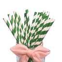 Green Striped Paper Straws Bulk - Disposable Green and White Drinking Straws Biodegradable Paper Pop Cake Sticks for Craft (100 Pack)
