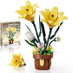 Flowers Botanicals Lily Building Set, Artifical Plants Bonsai Building Blocks Toys for Adults,Indoor Home Office Decor, Mother's Day Birthday Gifts for Women Girls 8-12 (296Pcs)