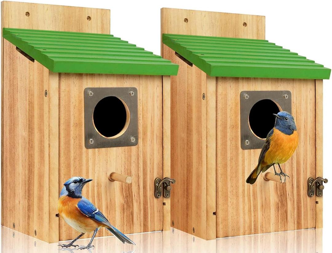 2 Pack Bird Houses for Outside Clearance with Copper Guard, Cedar Bird House Outdoor, Bluebird Finch Swallow Wren Chickadee Assembly Required,Lacquer Finished,Outdoor 5 Years Usage