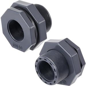 2 Pcs 1-1/2 Inch Bulkhead Fitting PVC Water Tank Connector Plumbing Pipe Threaded Bulkhead Fitting NPT for Rain Barrels, Water Tanks, Aquariums, Tubs, Pools