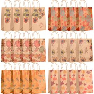Yexiya 24 Pieces Thanksgiving Paper Gift Bags with Handles Bulk Fall Thanksgiving Pumpkins Maple Leaves Goodie Candy Treat Bags Fall Supplies for Kids Party Favors Supplies