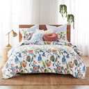 Levtex Home - Eleni Quilt Set - King Quilt and Two King Shams - Floral - Blue, Navy, Coral, Green, White - Quilt (106x92in.) and Shams (20x36in.) - Reversible - Cotton