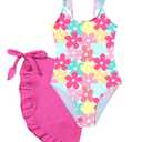 Afsmlys Girls Swimsiut One Piece Bathing Suit with Mesh Cover Ups Adjustable Straps FloralSwim Suit Kids Tween Girl Swimwear Size 13 14 Pink