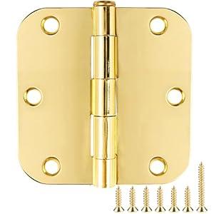 12 Pack Door Hinges for Doors Interior 3 1/ 2 Door Hinges 3.5 Inch 5/ 8" Radius Rounded Polished Brass Hinges Bright Gold Bedroom Bathroom Office Hallway Indoor Standard Residential Door Hinge Yellow