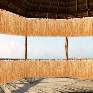 Fovths 4 Pieces Luau Grass Table Skirt Each 36 feet x 29.5 inch Fringe Banner Grass Skirt Natural Hawaiian Straw Grass Decor for Tiki Bar Roof Summer Beach Tropical Party Decorations, Dark Yellow