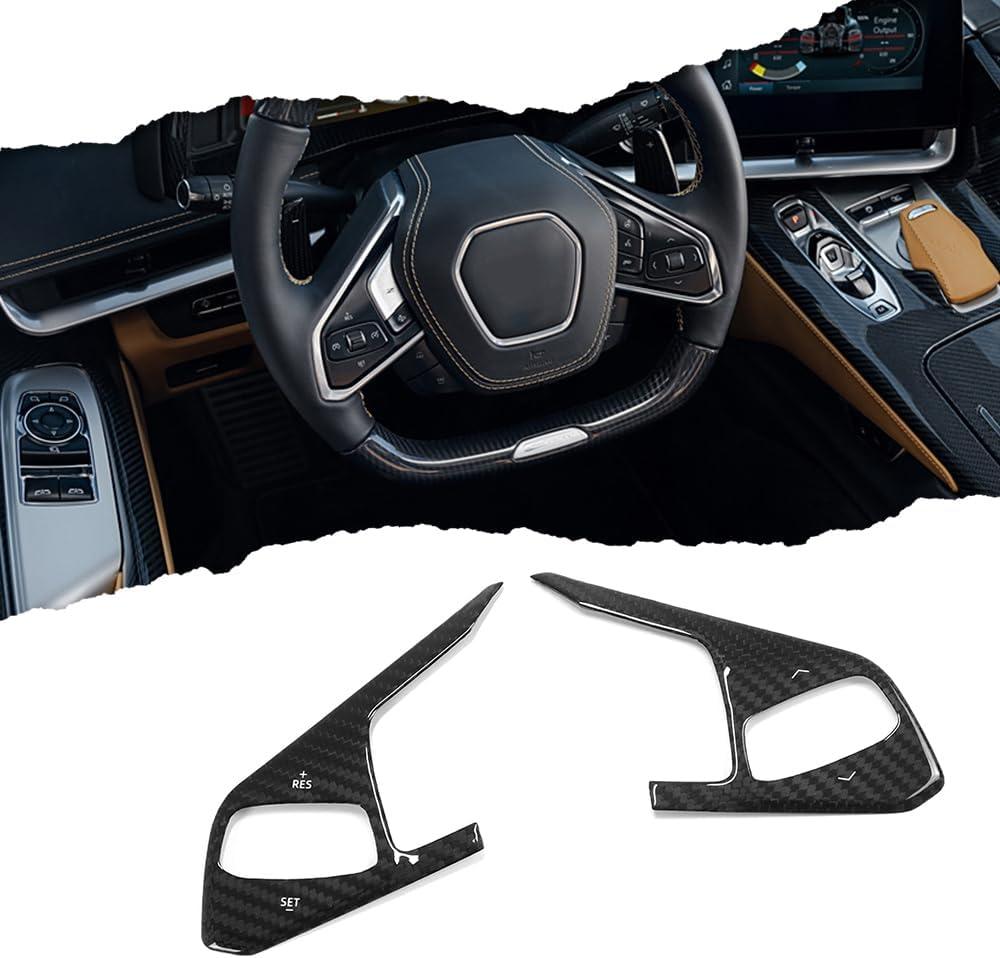 Car Steering Wheel Button Frame for C8 Corvette Z51 Z06 Stingra Coupe HTC 2020 2021 2022 2023,Carbon Fiber Button Control Switch Cover (3 Button Type A-2024+)