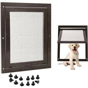 TonGass 7.87" x 9.84" Pet Screen Door Flap Compatible with Doggy Fits Dogs & Cats Under 30 Lbs, Small Dog Doors Flaps, Cat Screen Window Door Flap for Exterior Porch Screen and Window Screen - Brown