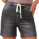 luvamia Jean Shorts for Women High Waisted Trendy Drawstring Stretchy Denim Shorts Summer Casual Jorts with Pockets (Medium, Washed Black)