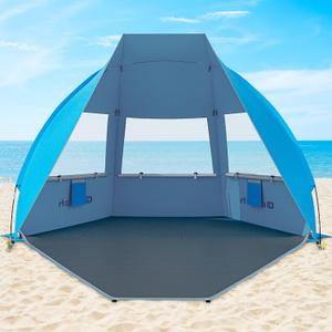 Gorich Portable Beach Tent for 3/4-5/6-7 Person with UPF 50+ UV Protection, Lightweight & Foldable Sun Shelter with 5 Sand Bags, Easy Setup Windproof Beach Umbrella Sun Shade (Skyblue)
