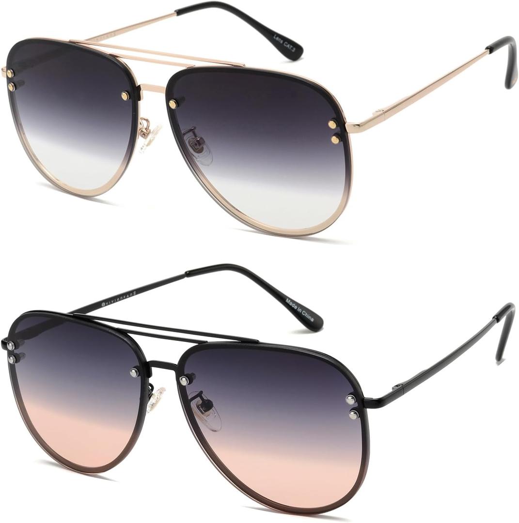 Trendy Oversized Aviator Sunglasses Womens, Retro Cute Big Shades Women's Fashion Sun Glasses UV Protection VF2203
