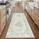 DUIDY 9x12 Vintage Washable Area Rugs Boho Medallion Large Distressed Retro Accent Carpet Floral Non-Slip Soft Low Pile Indoor Throw Rug for Living Room Bedroom Dining Room Office Kitchen, Green