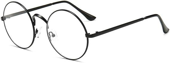 Dollger Retro Round Glasses Blue Light Glasses Clear Lens Non-Prescription for Men Women Metal Frame, Black