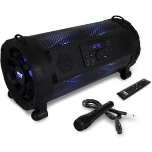 Pyle Bluetooth Boombox Street Blaster Stereo Speaker - Portable Wireless Power FM Radio / MP3 System w/ Remote, LED Lights & Rechargeable Battery - PBMSPG190 , Black