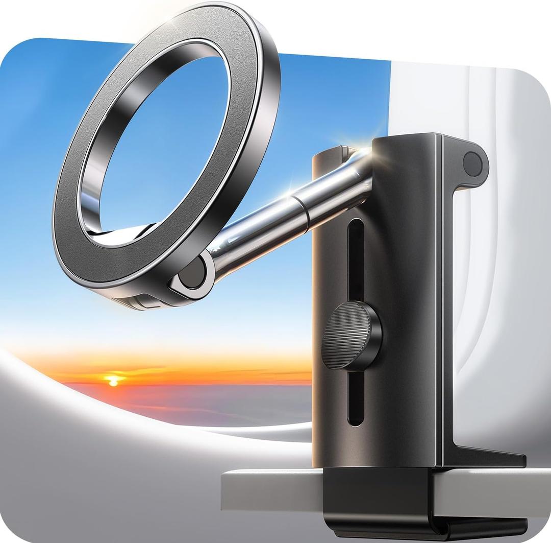 Coolpow for Magsafe Airplane Phone Holder MountStrong MagnetAirplane Travel Essentials Plane Phone Holder Long Flight Essentials,Universal Cell Phone Stand Desk Mounts for iPhone 16 15 Pro Max 14 13