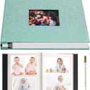 Spbapr Large Photo Album Self Adhesive 3x5 4x6 5x7 8x10 Pictures Magnetic Scrapbook 40 Blank Pages Linen Cover DIY Album with A Metal Pen Turquoise 11''x10.6'' 40pages