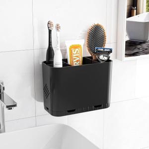 Toothbrush and Toothpaste Holders for Bathrooms Countertop - Detachable 5 Slots Kids Electric Toothbrush Holders Set Wall Mounted with Removable Dividers for Bathroom Decor and Accessories Organizer (Black)