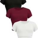 SOLY HUX Girl's Basic Crop Top Set Crew Neck Short Sleeve T-Shirts 3 Packs Casual Summer Fitted Tees 11 Years, White Black Burgundy