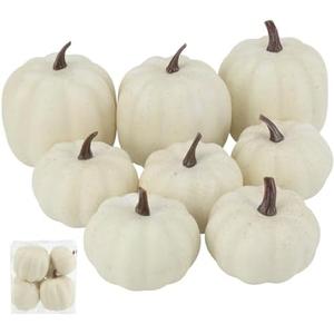 Ghrdopy Fake Pumpkins, Only 7Pcs White Artificial Pumpkins, Plastic Pumpkins for Thanksgiving Party Table Centerpiece Autumn Home Decoration-B