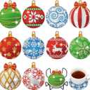 10 Pcs Christmas Ball Diamond Art Coasters DIY Red and Green Snowflake Elk Christmas Diamond Painting Coasters 5d Full Rhinestone Xmas Art Set for Adults Beginner
