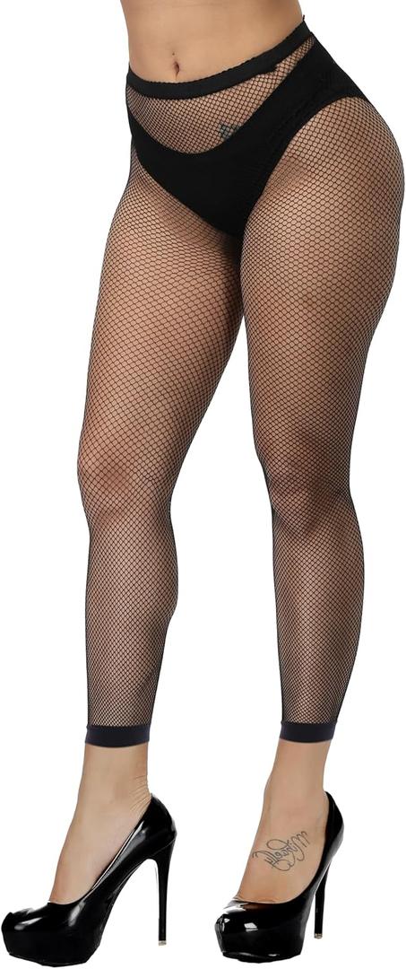 Henwarry Women's Fishnet Stockings Thigh High Wide Fishnet Tights (A01-black(x-small Hole))