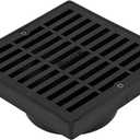 NDS 640 6-Inch Square Grate with Low-Profile Adapter Drain, Connects to 3-Inch and 4-Inch Drain Pipes and Fittings, for Small Lawns, Landscaping and Patios, Plastic, Black