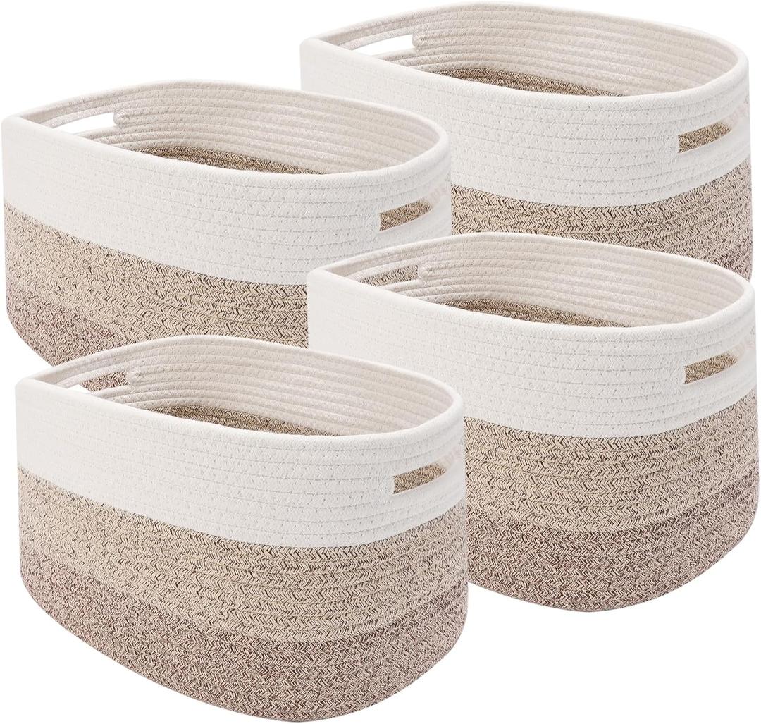 Fijxzct 4 Pack Woven Storage Baskets for Organizing - Cotton Rope Baskets for Closet, Toys, Books, Towels, Durable Storage Bins for Shelves, Living Room, Bedroom, 14.76''Lx9.84''Wx8.86''H (khaki, 13")