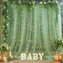 1010ft Green Tulle Backdrop Curtain with Lights String for Parties, Sheer Photo Curtain Backdrop Drapes for Wedding Party Photography Backgrounds