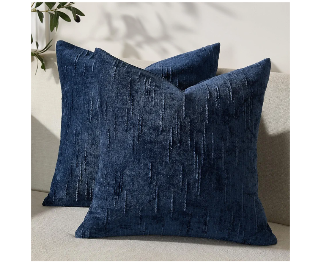 Set of 2 Soft Textured Throw Pillow Covers 20x20, Invisible Zipper Neutral Cushion Cases, Easy - Care Decorative Farmhouse Decor for Living Room Couch (Blue, 20" x 20" (Pack of 2))