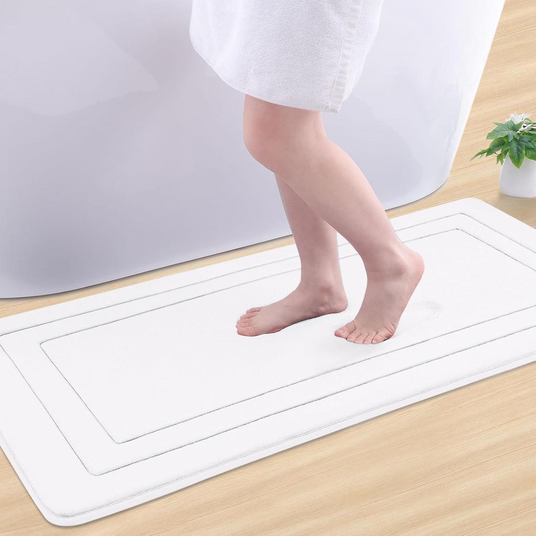 Arotive Memory Foam Bathroom Rug Mat 47x24, Ultra Soft and Absorbent Bath Mat, Machine Wash Dry, Comfortable Bath Rug Carpet for Bathroom Floor, Tub and Shower, White