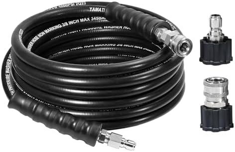 YAMATIC 3/8" Pressure Washer Hose 25FT – 5000 PSI Rubber Power Washer Hose Industrial-Grade, Steel Braided – Replacement Hose Stainless Steel, Compatible with Simpson, Craftsman, Honda, Ryobi