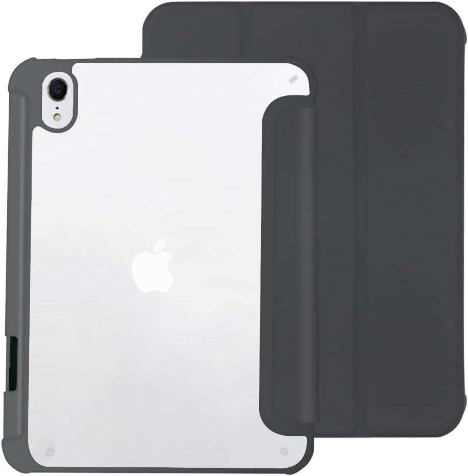 Hybrid Slim Case for iPad mini 7 (A17 Pro, 7th Generation) 2024 / iPad mini 6 (6th Gen) 8.3 Inch, [Built-in Pencil Holder] Shockproof Cover Clear Transparent Back Shell,Black