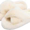 Chantomoo Women's Blue Memory Foam Faux Fur Lined Open Toe Slippers for Women - US 12 (5-6)