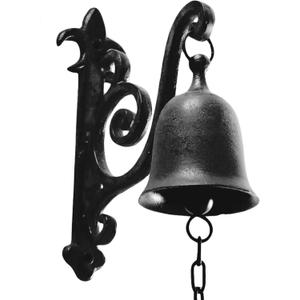 Vintage Cast Iron Dinner Bell as Entry Door Bell, Outside Hanging Decor or Indoor Decoration Wall Antique Farm and Front Gate Bell, Jet Black