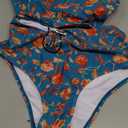 Herseas Women's Bikini Sets High Neck Tropical Leaf Print High Waisted Two Pieces Swimsuits Bathing Suits (Navy Blue Floral, Small)