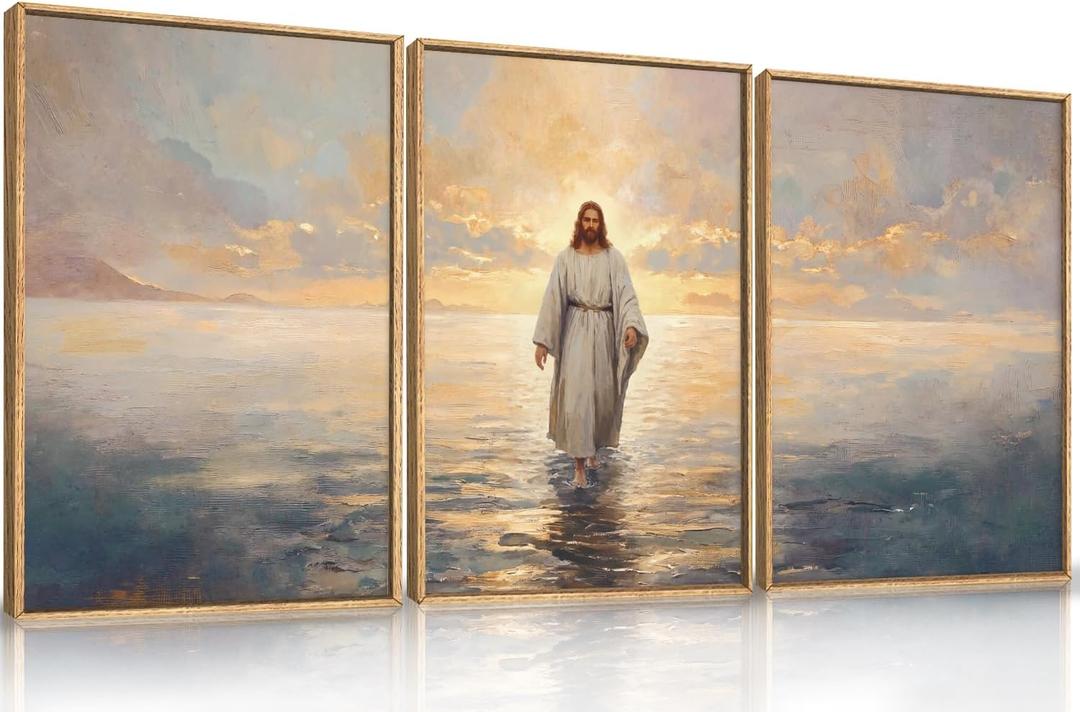 Large Jesus Christian Framed Canvas Wall Art Set,Bible Stories Faith Wall Decor,Vintage Modern Artwork for Living Room,Bedroom,Dining Room,Office -16"x24"x3
