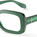 VISOONE Rectangle Blue Light Blocking Glasses Thick Square Frame Computer Glasses Vintage Women Men Harmony (Basil Green)