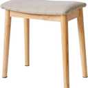IBUYKE Saddle Cushion Vanity Stool Chair, Foot Rest Stool with Solid Wood Legs, Modern Vanity Bench Ottoman for Piano, Upholstered Seat for Bedroom, Entryway, Wooden Legs&Light Linen WBD007NY