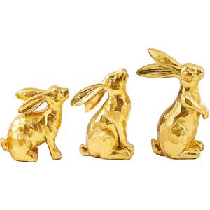 3 Gold Easter Bunny Decorations, Resin Rabbit Figurine Small Decorative Bunny Statues for Tabletop Centerpiece Indoor Spring Easter Decor Mantle Decorations